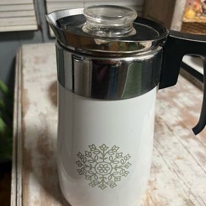 RARE CORNING WARE 9 CUP GREEN SNOWFLAKE STOVE TOP PERCOLATOR COFFEE POT VINTAGE